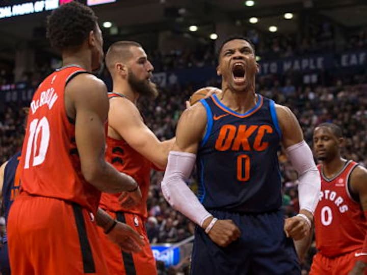 NBA: Russell Westbrook nets fifth straight triple-double as Thunder beat Raptors; James Harden stars in Rockets' win