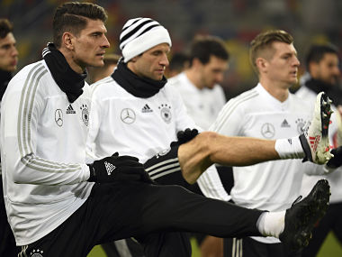 German players Mario Gomez, Thomas Mueller and Toni Kroos. AP