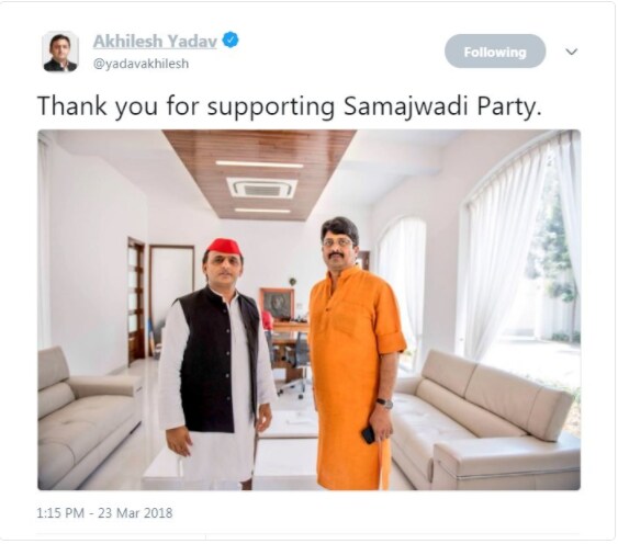 Screenshot of the tweet which Akhilesh later appeared to have deleted.