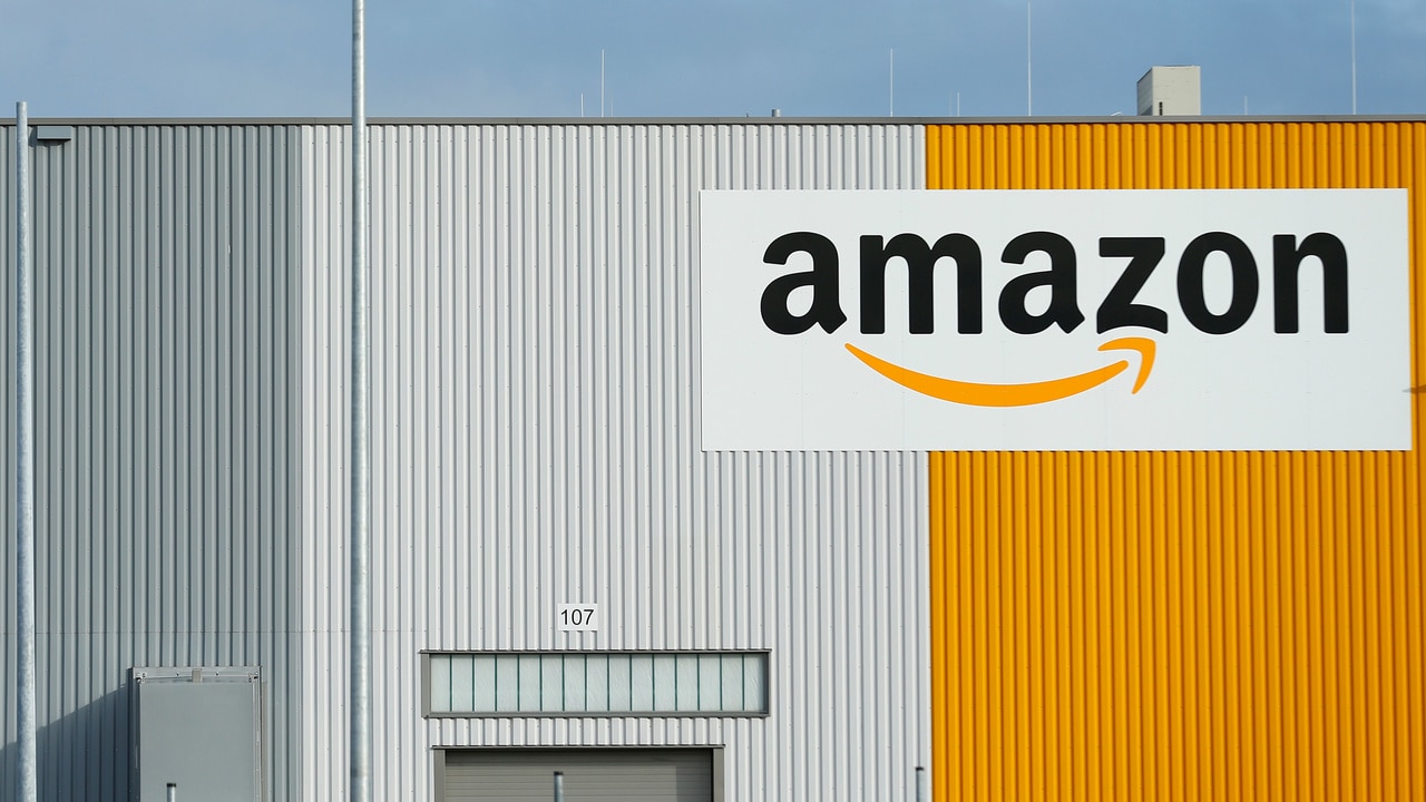 A view of the new Amazon logistic center with the company's logo. Image: Reuters