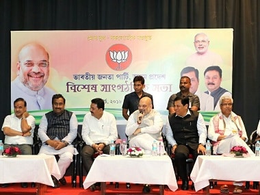 BJP president Amit Shah interacts with party leaders in Assam. Twitter @AmitShah
