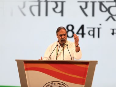 Congress leader Anand Sharma at the AICC plenary in New Delhi. Twitter @INCIndia