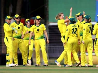 Australia women’s team celebrate after beating India in the 3-match series. Twitter/@SouthernStars