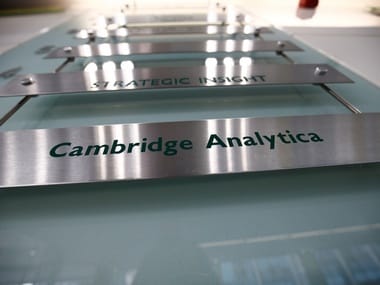 The nameplate of political consultancy Cambridge Analytica. Reuters