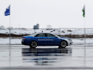 A self-driving car drives during a demonstration at Stratford, Ontario, Canada. Reuters