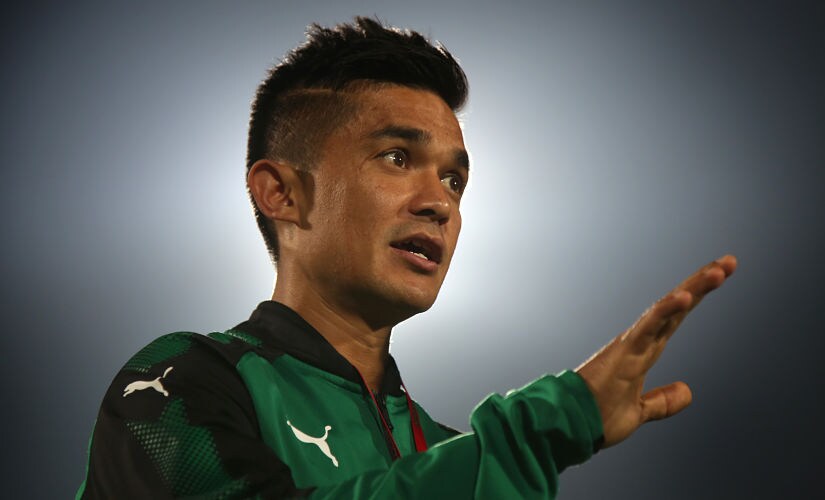 Sunil Chhetri of Bengaluru FC before match 19 of the Hero Indian Super League between NorthEast United FC and Bengaluru FC held at the Indira Gandhi Athletic Stadium, Guwahati India on the 8th December 2017 Photo by: Deepak Malik / ISL / SPORTZPICS