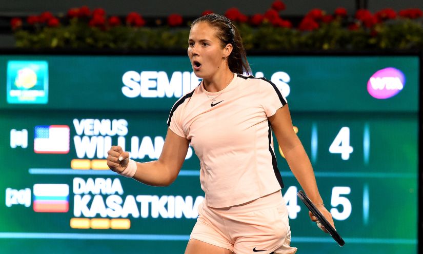 Daria Kasatkina celebrates after defeating Venus Williams in the Indian Wells semi-final. Reuters