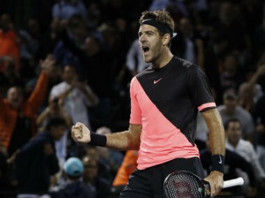 Juan Martin del Potro celebrates after match point against Milos Raonic of Canada. Reuters