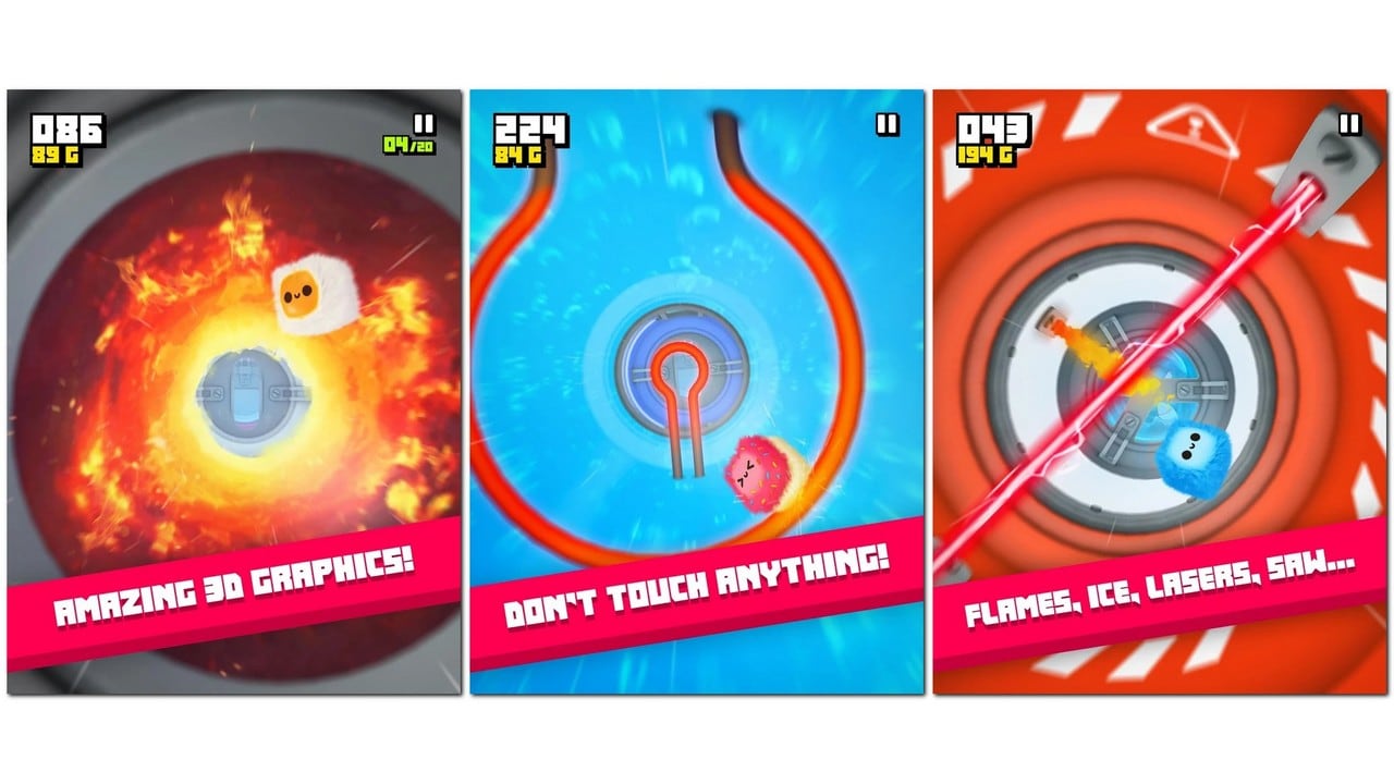 Dodge screen-blurring ice blocks, escape flames and blaze past loads of other dangers in Fluffy Fall. Image: Google Play Store