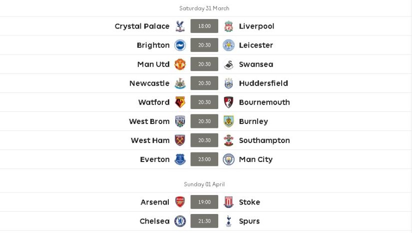 Gameweek 32 fixtures