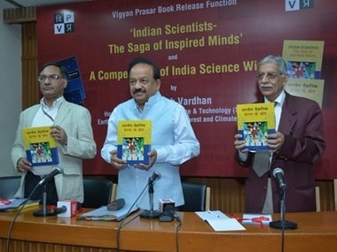 Prof. Ashutosh Sharma, Dr. Harshvardhan and Shri Chandermohan releasing the book. ISW 