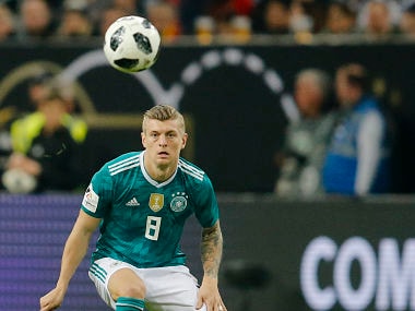 Germany's Toni Kroos looks to the ball during a match against Brazil. AP