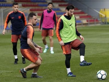 Lionel Messi in training. Image courtesy: Twitter @FCBarcelona
