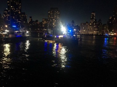 Screenshot made from video provided by the New York City Police Department shows the scene of the helicopter crash in the East River. AP