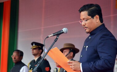 Conrad Sangma takes oath as 12th Chief Minister of Meghalaya; Rajnath Singh, Amit Shah attend event