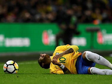 Soccer Football - International Friendly - England vs Brazil - Wembley Stadium, London, Britain - November 14, 2017 Brazils Neymar on the floor after receiving a foul REUTERS/Dylan Martinez - RC19C05F3200