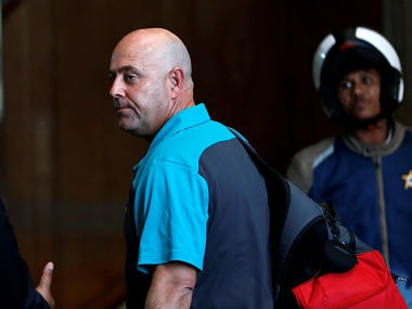 Australian cricket coach Darren Lehmann arrives at a hotel in Sandton, South Africa March 27, 2018. REUTERS/Siphiwe Sibeko - RC130FB4AC90