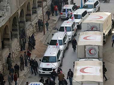 Red Cross says aid convoy successfully enters Syria's battered Eastern Ghouta, additional supplies to be sent next week Red Cross says aid convoy successfully enters Syria's battered Eastern Ghouta, additional supplies to be sent next week