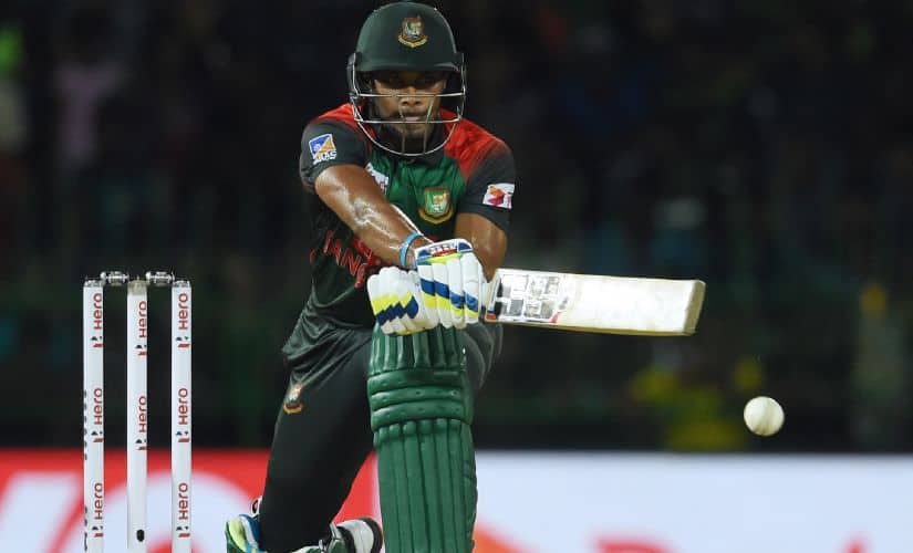 Bangladesh’s Sabbir Rahman plays a shot against India. AFP