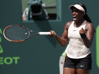 Sloane Stephens celebrates after winning match point against Victoria Azarenka. Reuters