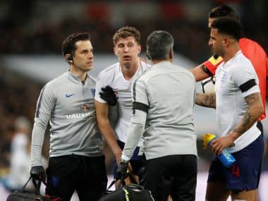 England’s John Stones after sustaining an injury during the match against Italy. Reuters
