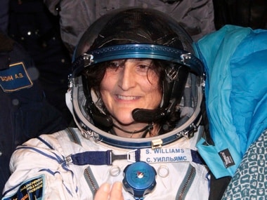 Sunita Williams smiles after landing near the town of Arkalyk. Reuters