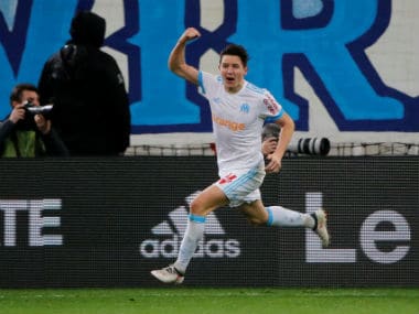 Florian Thauvin celebrates after rescuing Marsellie from defeat against Nantes. Reuters