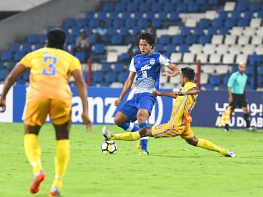 Benglauru FC's Thongkhosiem Haokip in action during the clash against Dhaka Abahani. Image courtesy: Twitter @Bengalurufc
