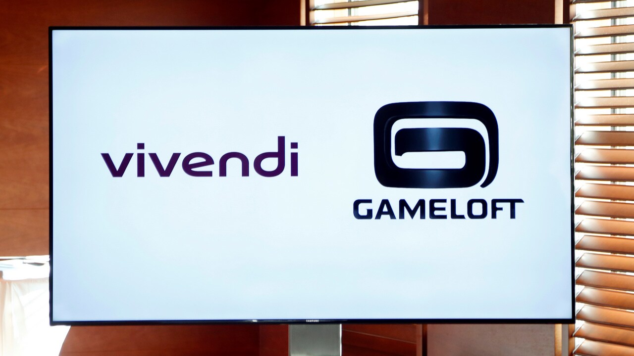 A tv screen shows the logo of Vivendi and games maker Gameloft . Image: Reuters