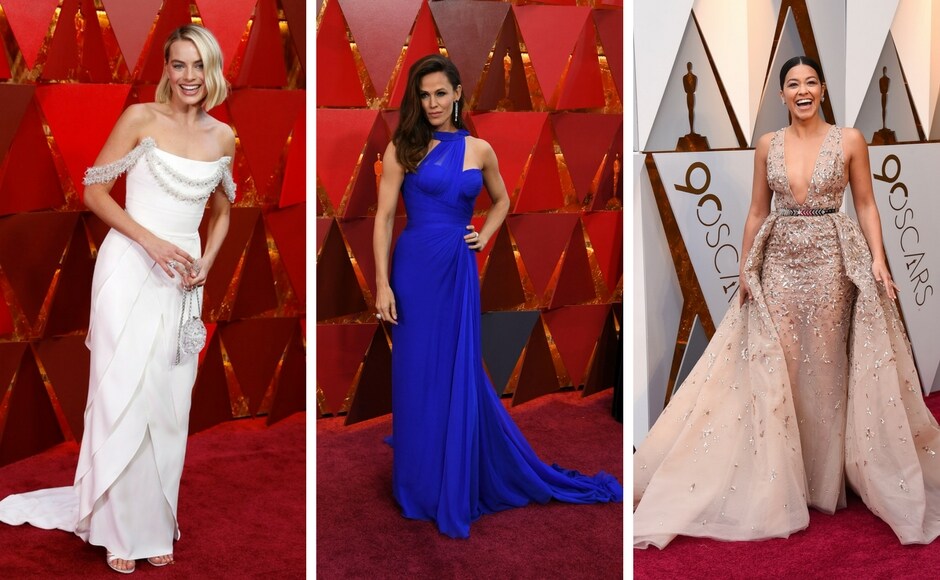 Margot Robbie and Jennifer Garner, looked fierce in their sharp gownds while Gina Davis channelled her inner princess/prom queen. Images from AP Jordan Strauss