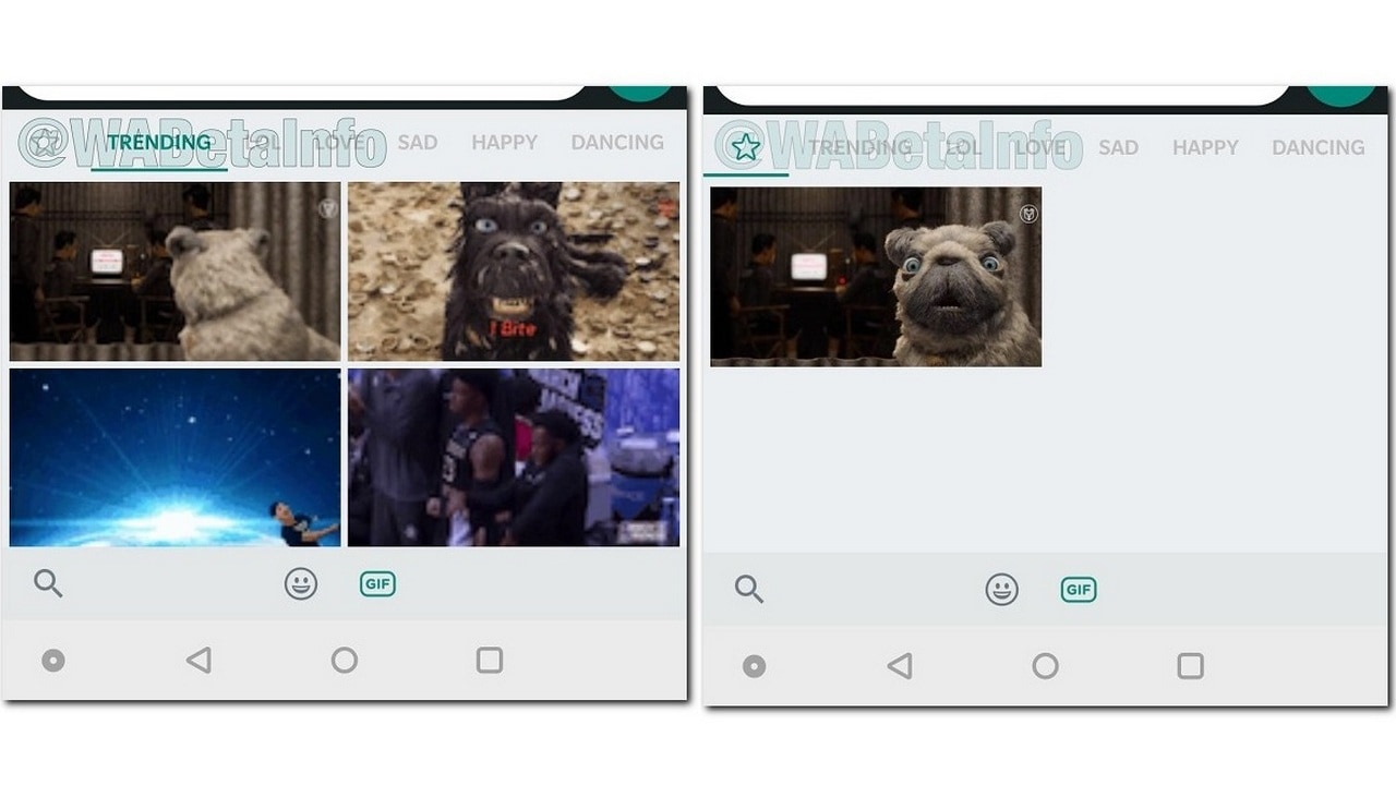 WhatsApp is tryiing to sort gifs into broad categories. Image: WABetaInfo
