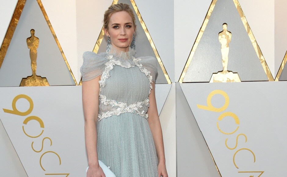 Emily Blunt wears a Schiaparelli Haute Couture gown at the 90th Annual Academy Awards. She accessorised with Chopard jewellery. AFP PHOTO