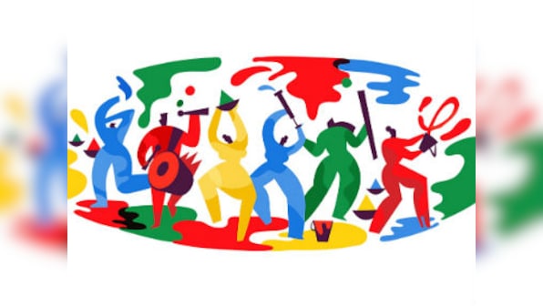 Google doodles to celebrate the festive spirit of Holi, marking the end of winter and emergence of spring in India