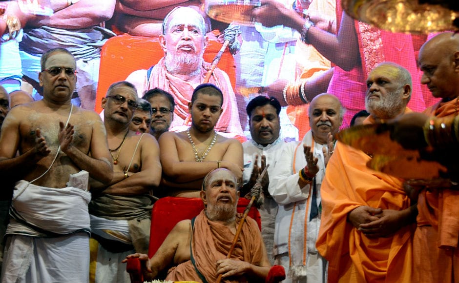 Saraswathi had a huge following in South India and had sought to play the role of a mediator in the Ram Janmabhoomi dispute during the BJP governments headed by Atal Bihari Vajpayee between 1998 and 2004. Image courtesy: KA Vishwanathan Saraswathi had a huge following in South India and had sought to play the role of a mediator in the Ram Janmabhoomi dispute during the BJP governments headed by Atal Bihari Vajpayee between 1998 and 2004. Image courtesy: KA Vishwanathan