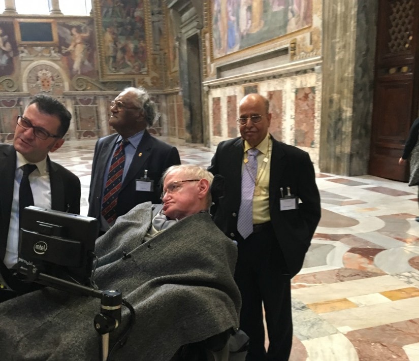 Stephen Hawking with Dr CNR Rao and K Kasturirangan in the Sistine Chapel. Image courtesy: K Kasturirangan