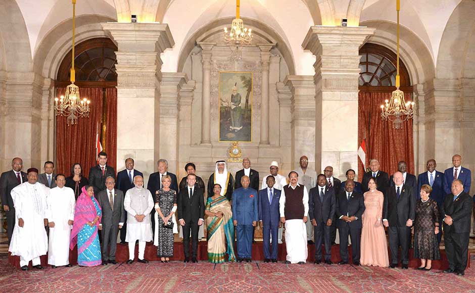 Macron lauded India's solar commitments that has 20 GW installed solar capacity — one of the fastest growing in the world. The country has increased its solar power capacity by about eight times over the past four years. President of India, Ram Nath Kovind, pose with Heads of State participating in the Founding Conference of International Solar Alliance at Rashtrapati Bhavan. PTI Macron lauded India's solar commitments that has 20 GW installed solar capacity — one of the fastest growing in the world. The country has increased its solar power capacity by about eight times over the past four years. President of India, Ram Nath Kovind, pose with Heads of State participating in the Founding Conference of International Solar Alliance at Rashtrapati Bhavan. PTI