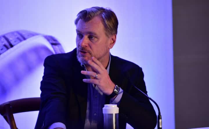Christopher Nolan at 'Reframing the Future of Film' event, with Tacita Dean, Shivendra Singh Dungarpur