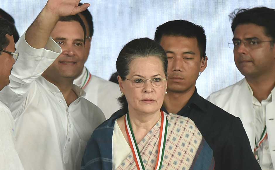 Party leaders including UPA chairperson Sonia Gandhi and former prime minister Manmohan Singh were among those present at the rally. PTI Party leaders including UPA chairperson Sonia Gandhi and former prime minister Manmohan Singh were among those present at the rally. PTI