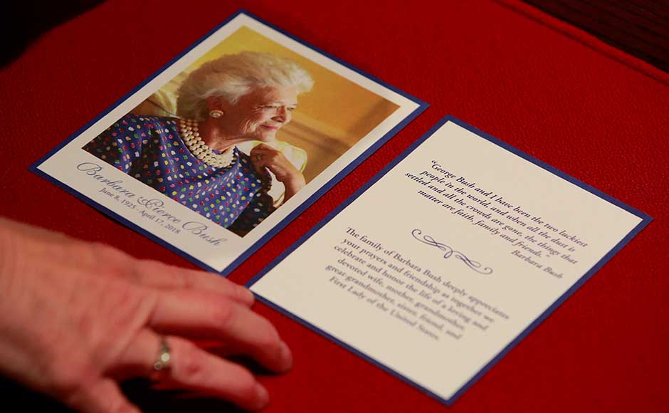 She will be laid to rest next to her daughter Robin, who died of leukaemia in 1953 when she was three years old. The program for the funeral services with an image of Barbara Bush. Reuters She will be laid to rest next to her daughter Robin, who died of leukaemia in 1953 when she was three years old. The program for the funeral services with an image of Barbara Bush. Reuters