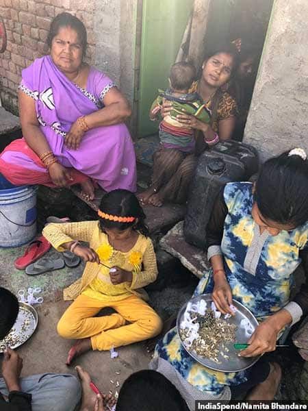 Aarti Devi does piecemeal work for a fan factory, assembling a plastic part that she calls a ‘conductor’, making Rs 90 for every 1,000 ‘conductors’. It’s a job that strains her eyes, and, so, when her kids are home, everybody pools in and helps her complete her required 1,000 pieces.