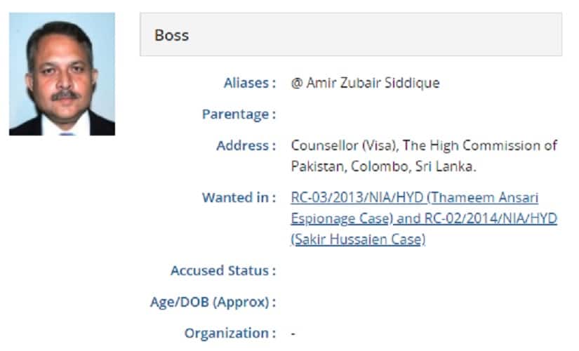 Amir Zubair Siddique. Image source: NIA Wanted list