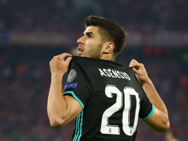 Real Madrid's Marco Asensio celebrates scoring their second goal. Reuters