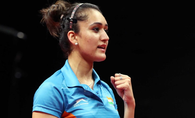 Manika Batra reacts after winning a point in the women's gold medal match against Singapore. Reuters