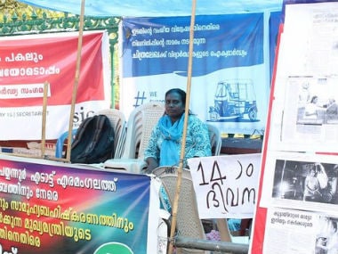 Chithralekha at a sit-in protest in front of the Kerala secretariat. Image courtesy: D Jose