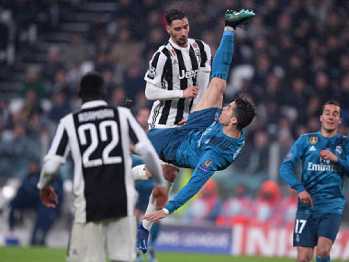 On this day 5 years ago, Cristiano Ronaldo scores a spectacular bicycle  kick goal to put Real Madrid up 2-0 against Juventus in the first leg of  the 2017-18 UEFA Champions League