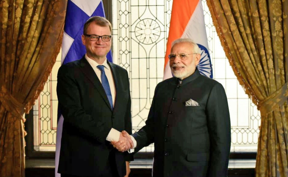 Modi meeting his Finnish counterpart Juha Sipilä. The two leaders discussed enhancing cooperation in trade and investment, renewable energy, space, waste management, start-up and education. Twitter @PIB_India Modi meeting his Finnish counterpart Juha Sipilä. The two leaders discussed enhancing cooperation in trade and investment, renewable energy, space, waste management, start-up and education. Twitter @PIB_India