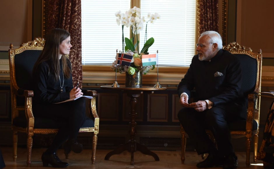 <br />He also met Iceland's Prime Minister of Iceland Katrín Jakobsdóttir. Modi will now travel to the UK where he will also attend the CHOGM, besides holding bilateral talks with his British counterpart Theresa May. Twitter @PIB_India <br />He also met Iceland's Prime Minister of Iceland Katrín Jakobsdóttir. Modi will now travel to the UK where he will also attend the CHOGM, besides holding bilateral talks with his British counterpart Theresa May. Twitter @PIB_India