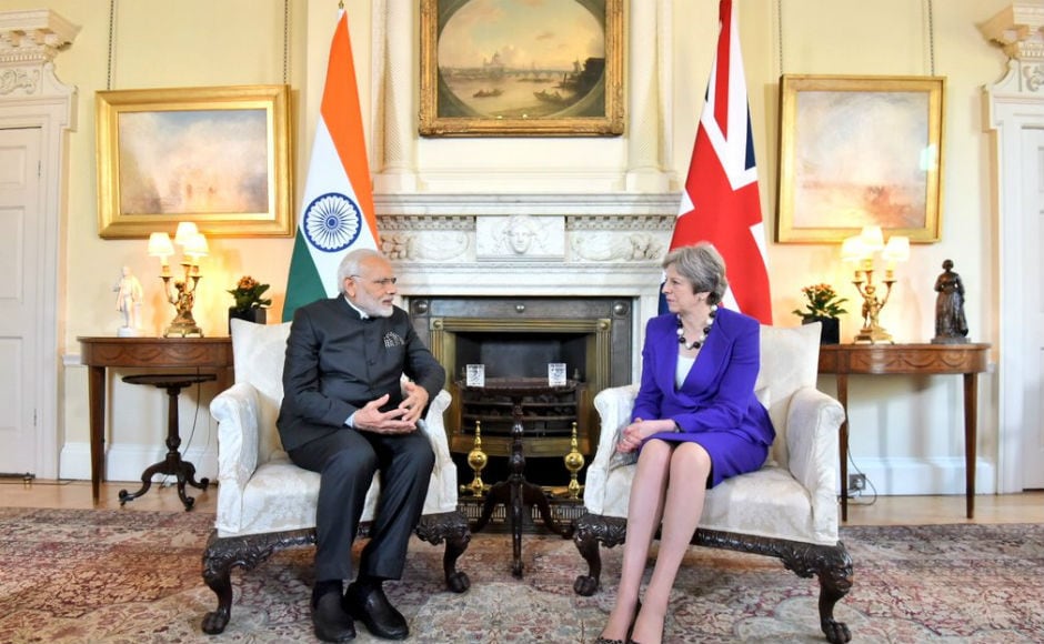 Prime Minister Narendra Modi began his four-day visit to the United Kingdom on Wednesday with a breakfast meeting with his British counterpart, Theresa May, at 10 Downing Street. Twitter@MEAIndia Prime Minister Narendra Modi began his four-day visit to the United Kingdom on Wednesday with a breakfast meeting with his British counterpart, Theresa May, at 10 Downing Street. Twitter@MEAIndia