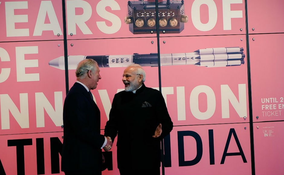 Later, the prime minister met Prince Charles, at the Science Museum in London to explore the '5000 Years of Science and Innovation' exhibition. Twitter@MEAIndia Later, the prime minister met Prince Charles, at the Science Museum in London to explore the '5000 Years of Science and Innovation' exhibition. Twitter@MEAIndia