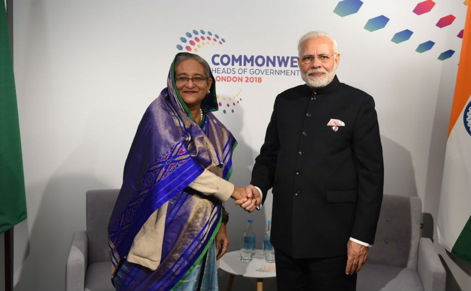 Modi meeting Bangladesh Prime Minister Sheikh Hasina. He held bilateral meetings, including with his counterparts from Bangladesh, Australia and the President of Seychelles, on the sidelines of the multilateral Commonwealth Heads of Government Meeting. Twitter @PIB_India Modi meeting Bangladesh Prime Minister Sheikh Hasina. He held bilateral meetings, including with his counterparts from Bangladesh, Australia and the President of Seychelles, on the sidelines of the multilateral Commonwealth Heads of Government Meeting. Twitter @PIB_India
